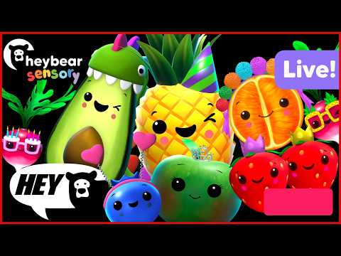 Hey Bear Sensory - Totally Dance Party! - Fruit and Veggie Live Stream!